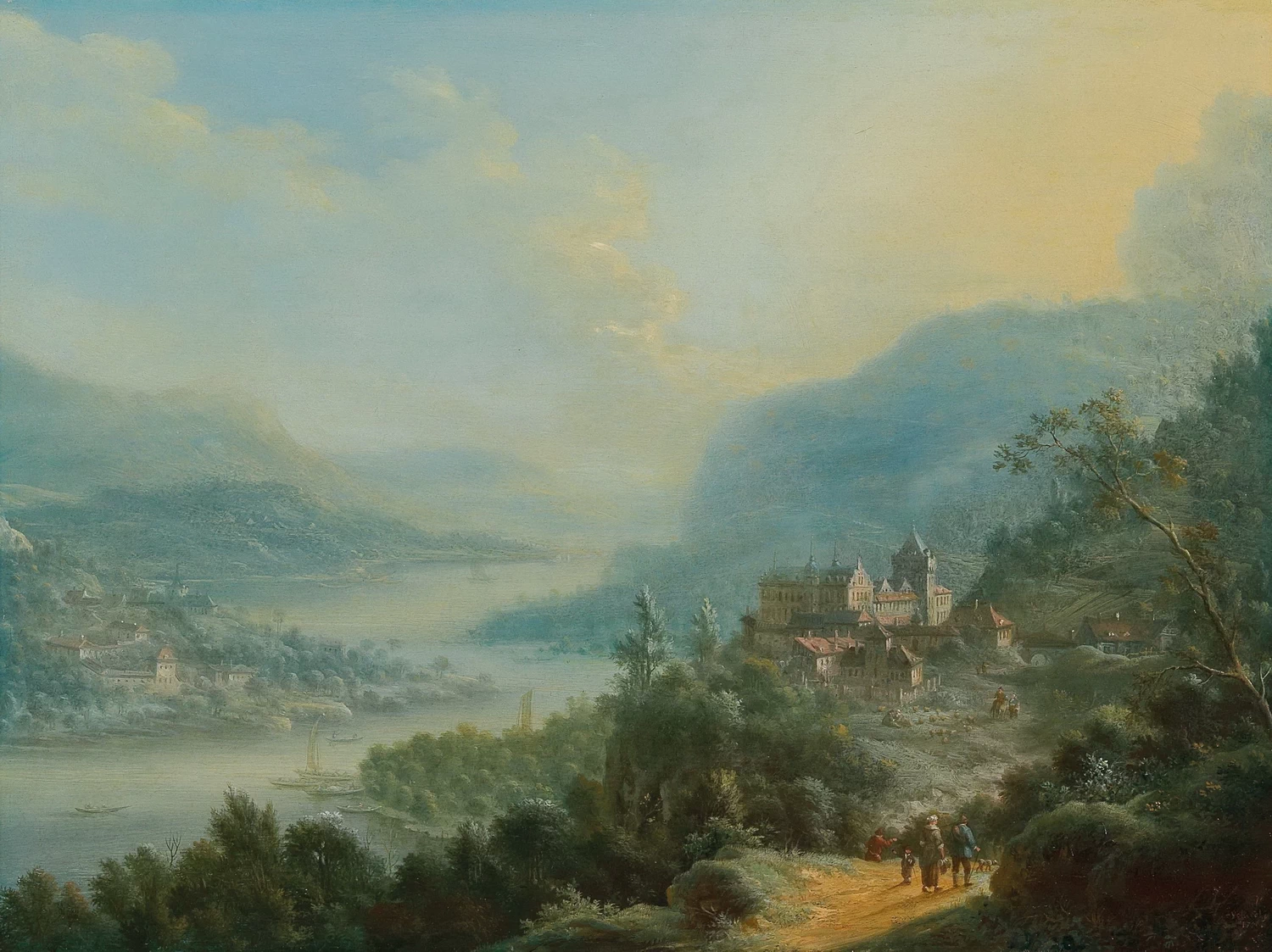 Paesaggio con fiume e palazzo